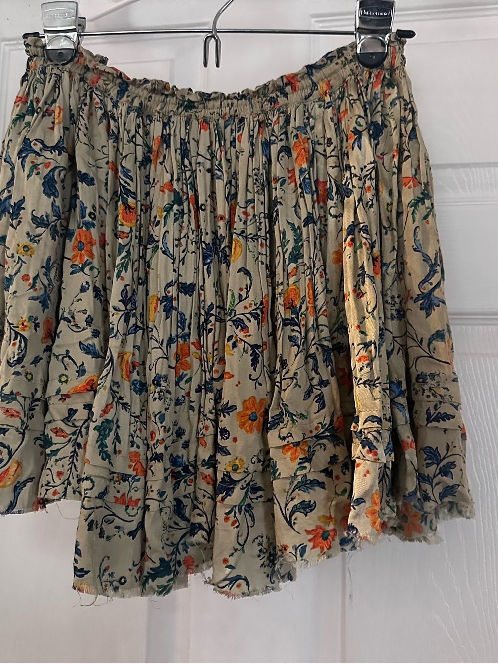 Free People Floral Skirt in Cream with Navy & Orange